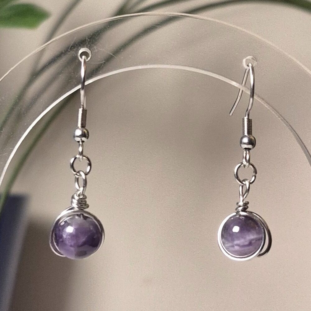 Wire Wrapped Handmade Gemstone Bead Earrings w/ 925 Sterling Silver Fishhooks
